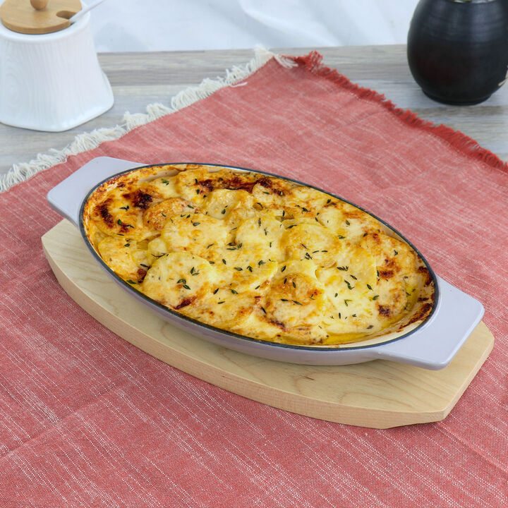 Martha Stewart Enameled Cast Iron 2 Piece Au Gratin Birch Wood Trivet Set