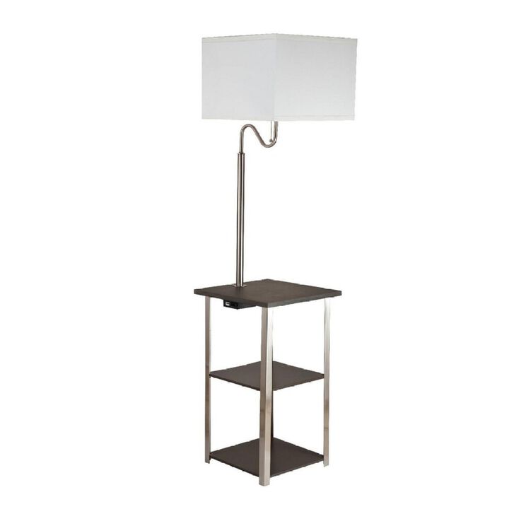 58" Tall" Dru" Square Side Table Floor Lamp With Charging And USB Port, Silver