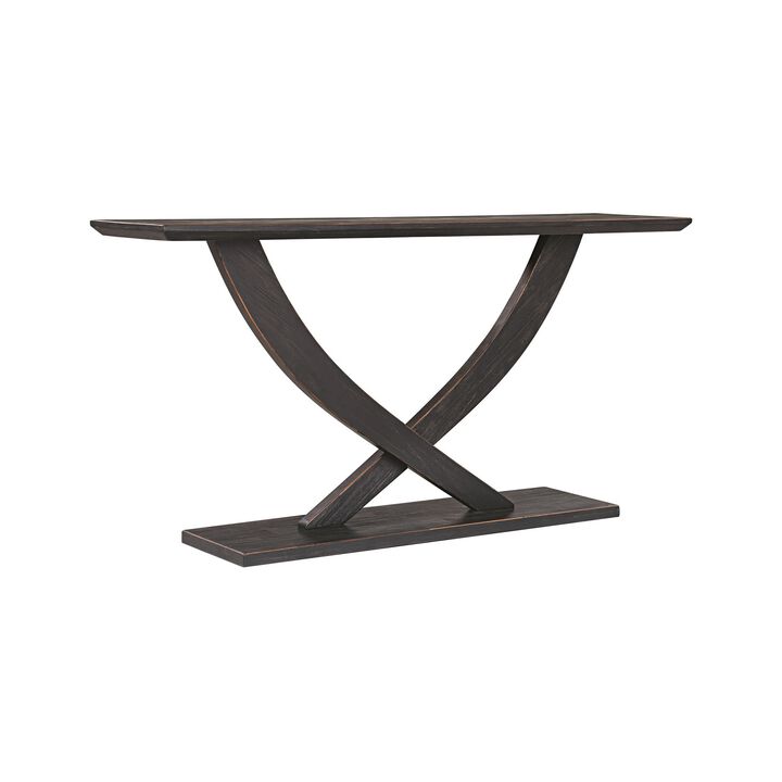 Rase 57 Inch Console Table, Cross Leg Design, Pedestal Base, Black Wood - Benzara