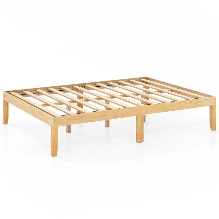 Wood Bed Frame with Wooden Slats Support and Rubber Wood Legs