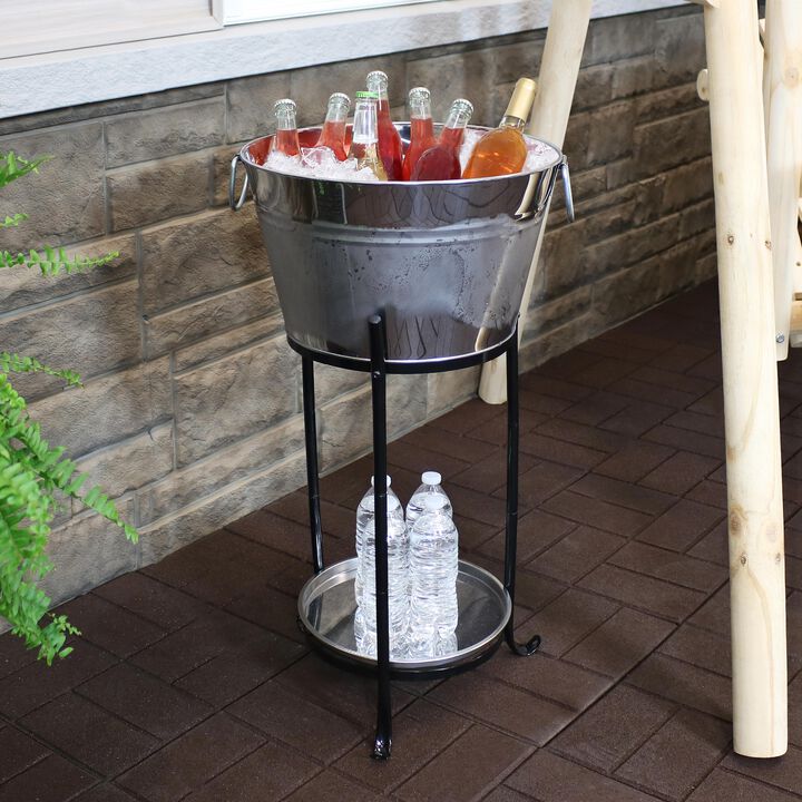 Sunnydaze Stainless Steel Ice Bucket Cooler with Stand and Tray