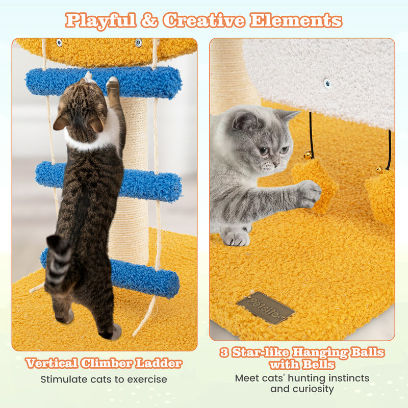 Indoor Small Aviation-themed Cat Tree Cat Tower with Helicopter Top Perch
