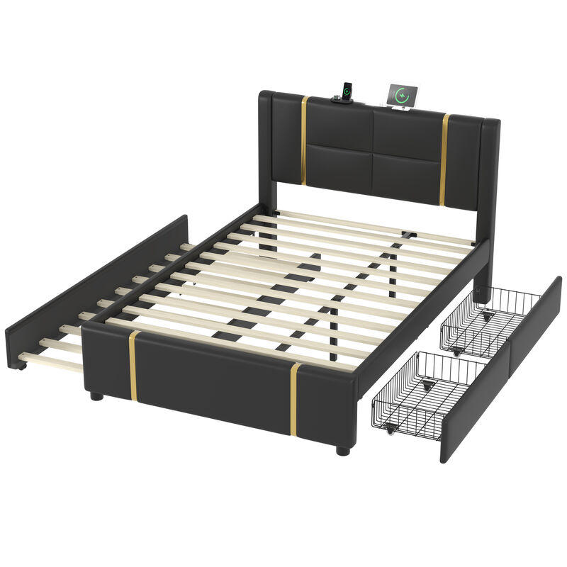 Merax PU Upholstered Platform Bed with Trundle