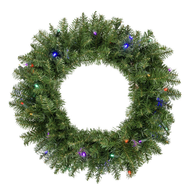 Pre-Lit Rockwood Pine Artificial Christmas Wreath  24-Inch  Multi LED Lights