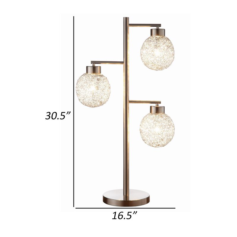 Fern 31 Inch Table Lamp with 3 Orb Shades, Metal, Sand Chrome Finish-Benzara