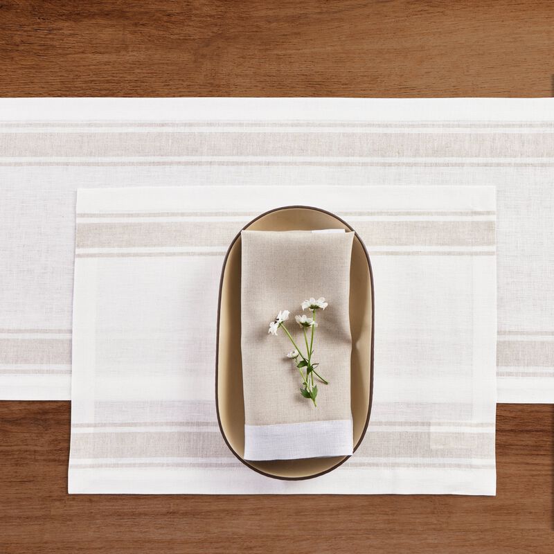Solino Home 100% Pure Linen Stripe Placemats 14 x 19 Inch Set of 4 | Farmhouse Stripe