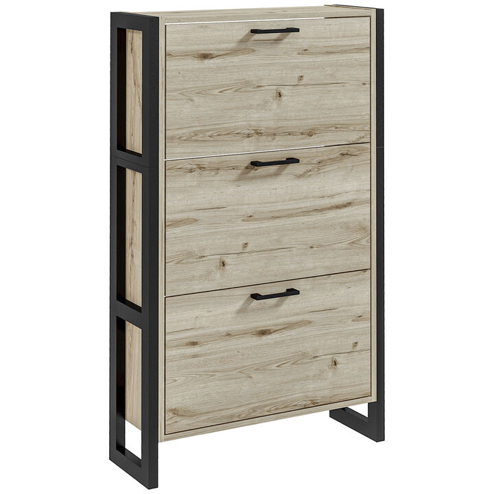 HOMCOM Shoe Cabinet with 3 Flip Drawers Narrow Shoe Storage Cabinet