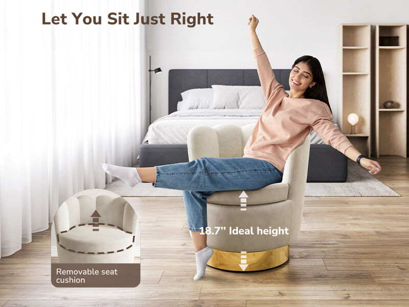 BELLEZE Swivel Accent Chair, Velvet Modern Round Petal Swivel Barrel Chair, 360° Upholstery Swivel Sofa Armchair, Comfy Swivel Accent Chair for Living Room Bedroom - Lotus (White)