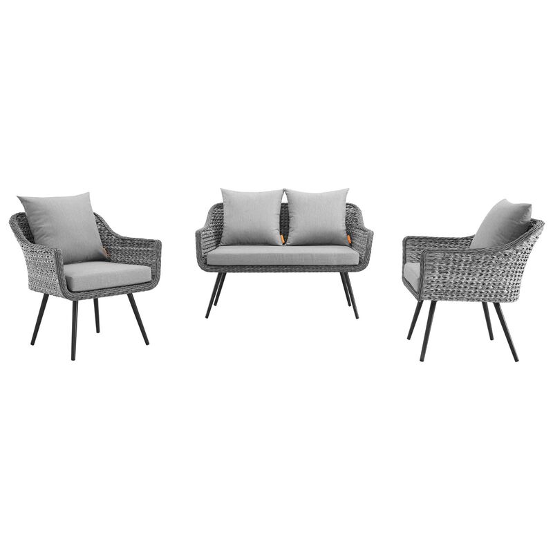Modway - Endeavor 3 Piece Outdoor Patio Wicker Rattan Loveseat and Armchair Set Gray