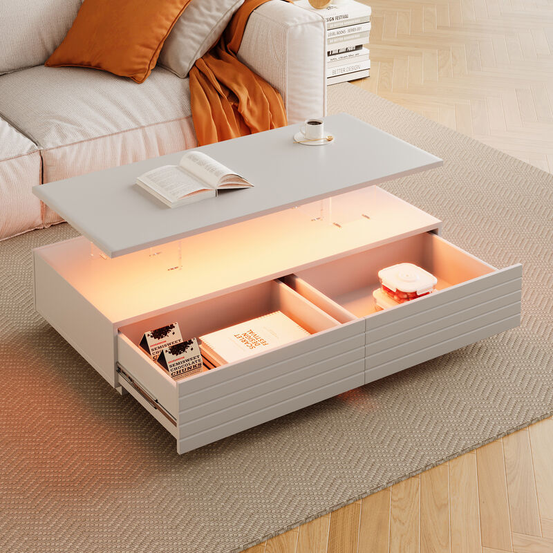 Merax Modern Rectangular Coffee Table with LED Lights
