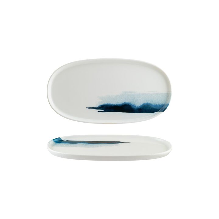 Blue Wave 12" x 6.25" x h:0.75" Oval Decorated Porcelain Platter