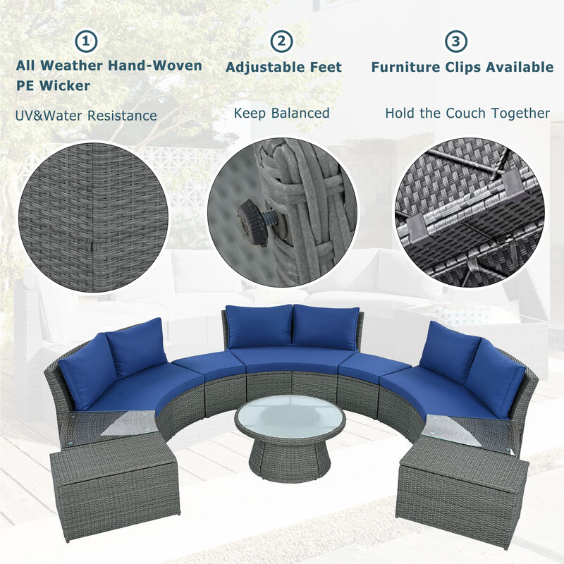 Merax Outdoor Sectional Half Round Patio Rattan Sofa Set
