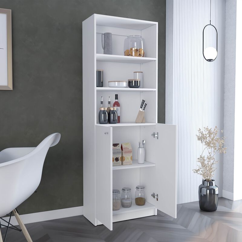 Home 2-Door Bookcase, Modern Storage Unit with Dual Doors and Multi-Tier Shelves -White