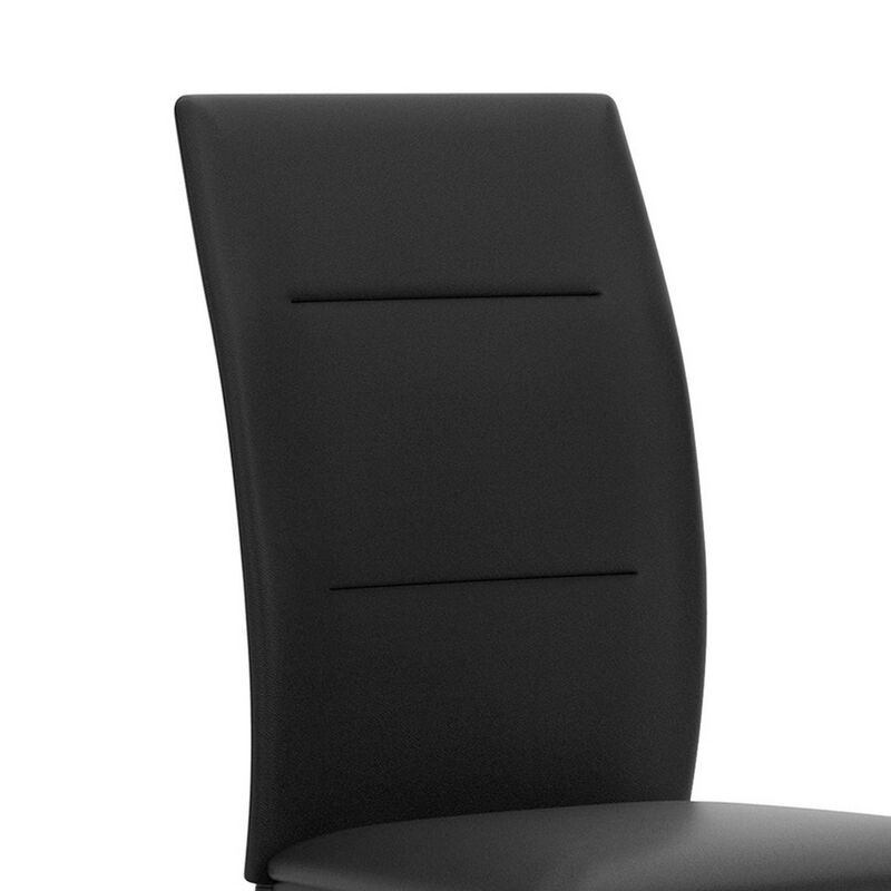 Miya Side Dining Chair Set of 2, Black Faux Leather, Sleek Metal Legs