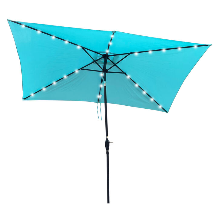 Solar LED Patio Umbrella: Crank, Tilt, 10x6.5 ft