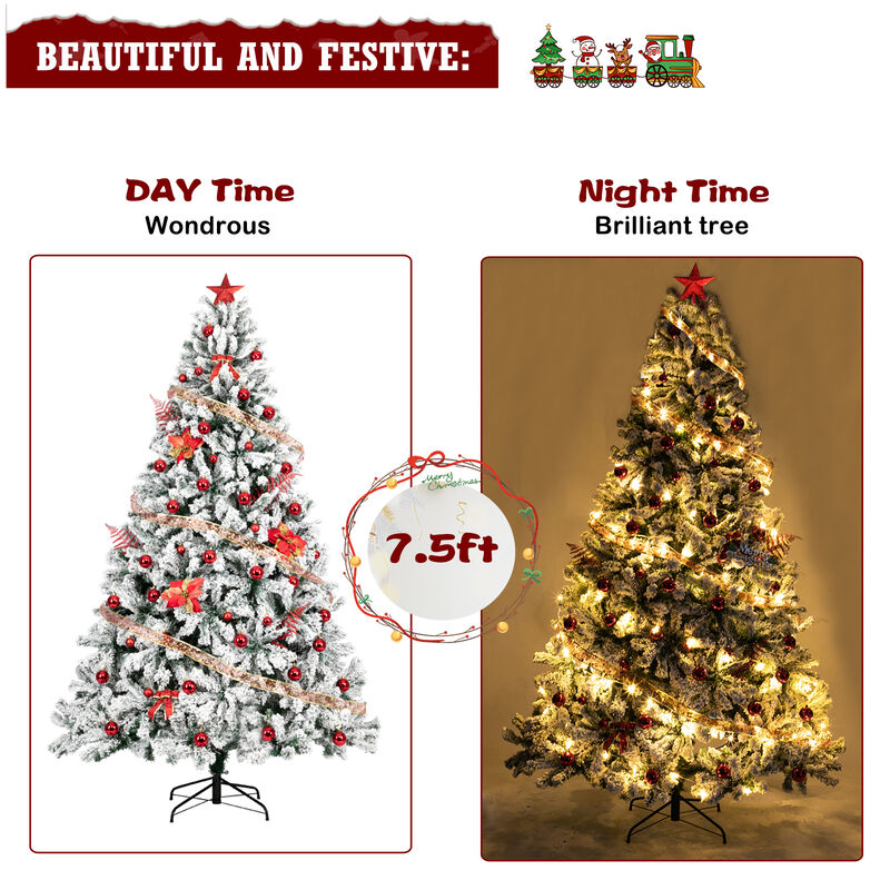 Automatic Flocked Christmas Tree with 1450 Branches Full & Easy-Setup Holiday Décor