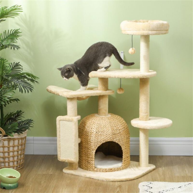 Sturdy Multi-Level Cat Tree with Scratching Posts, Perches, and Hideaway Condos for Cats