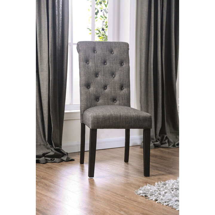 Rustic Dining Chairs Set - Button Tufted Linen Fabric