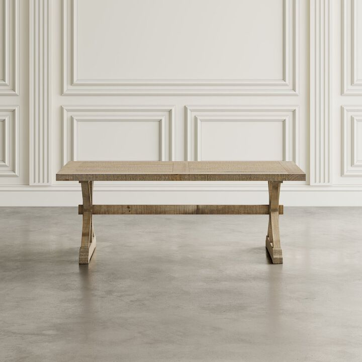 Jofran Carlyle Crossing Modern Rustic Distressed Solid Wood Coffee Table with Trestle