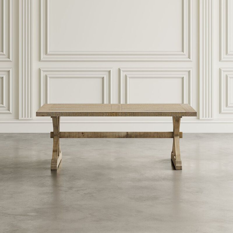 Jofran Carlyle Crossing Modern Rustic Distressed Solid Wood Coffee Table with Trestle