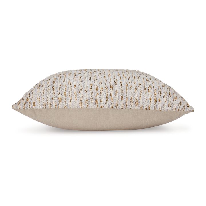 Lora Square Accent Throw Pillow, 20 Inch, Abstract Gold Stripes, Ivory - Benzara