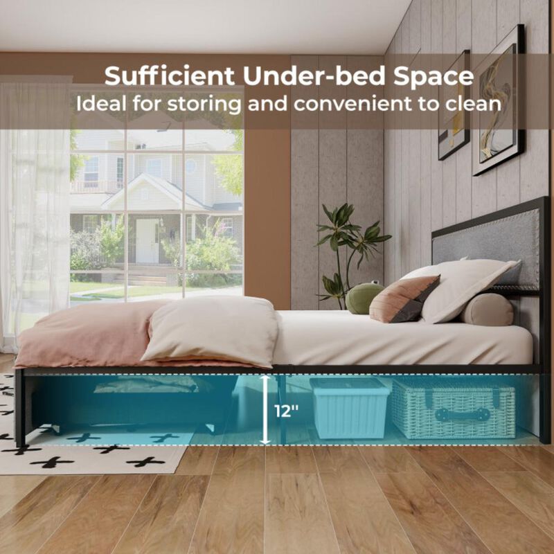 Hivvago Bed Frame with LED Lights Drawer and Metal Slats