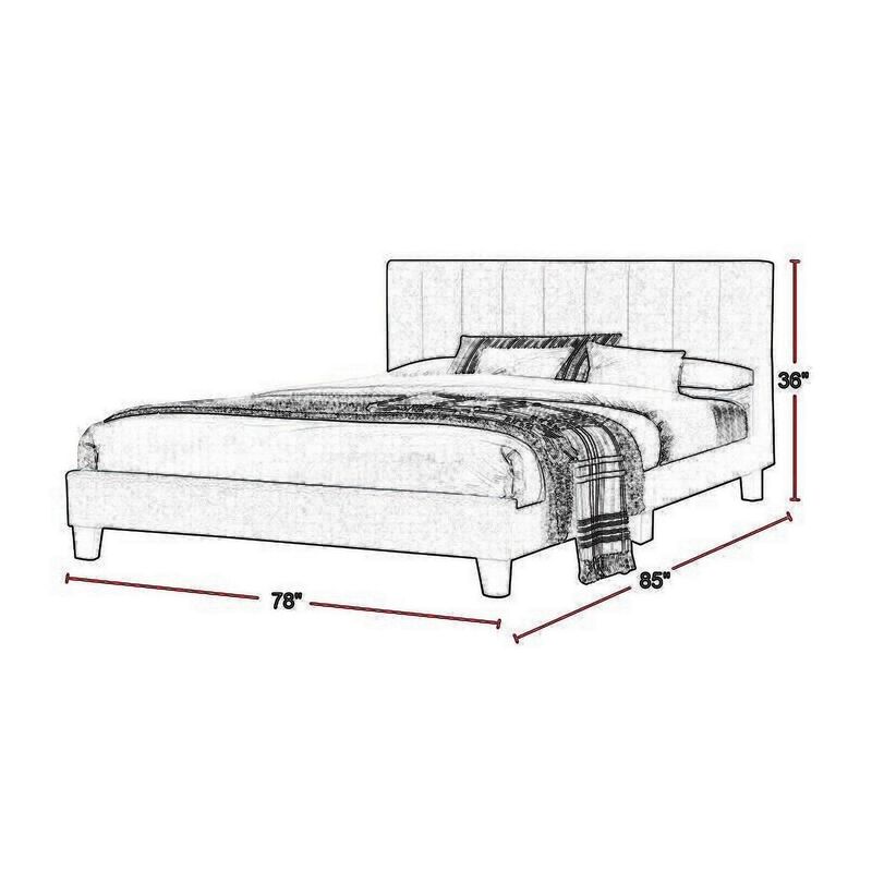 Eve Platform King Size Bed, Vertical Channel Tufting, Charcoal Upholstery - Benzara