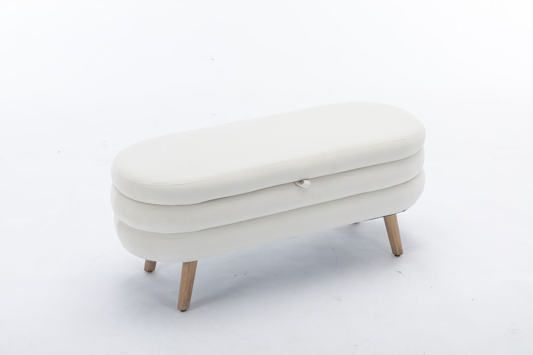 Fabric Storage Bench with Wood Legs for Living Room and Bedroom