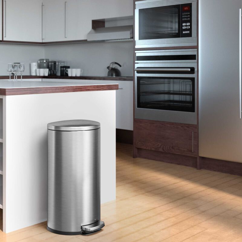 iTouchless 8 Gallon / 30 Liter SoftStep Semi-Round Step Pedal Trash Can