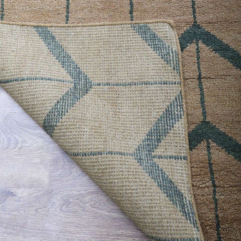 HAND KNOTTED WOOL Geometric AREA RUGS  - 8'x10', Rectangle Shape, Gold Charcoal Color, Geometric Modern, Medium Pile Handmade Area Rugs for Living Room, Bed Room (N01052)