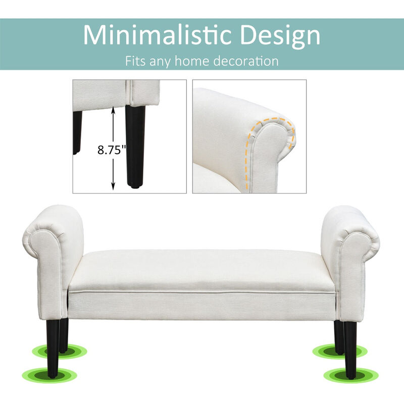 Cream Elegance: 52" Linen Ottoman Bench with Armrests