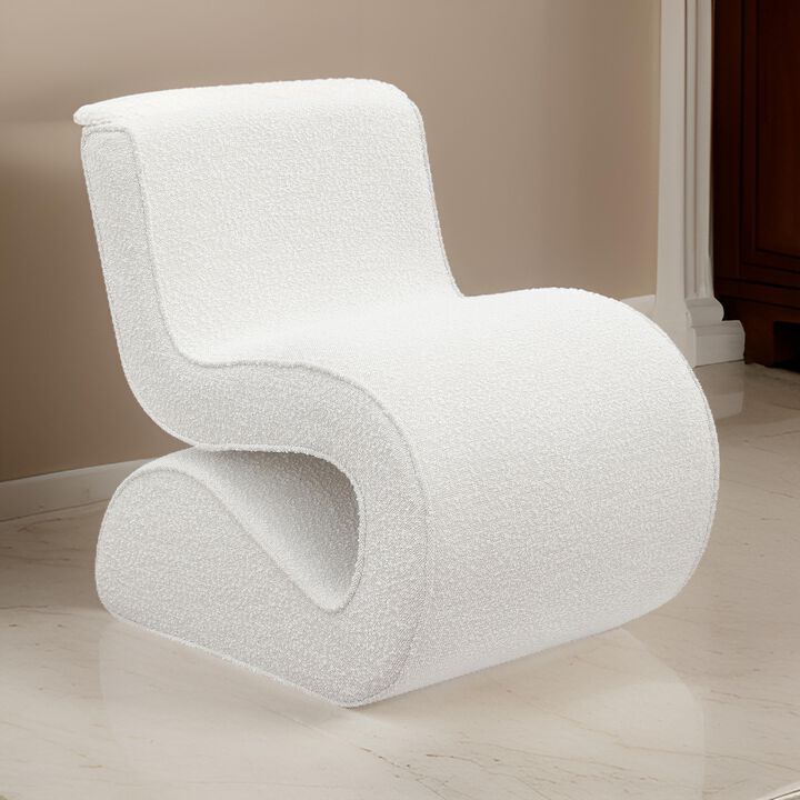Zea Unique Accent Chair, Modern Curved, White Boucle Upholstery, Metal - Benzara