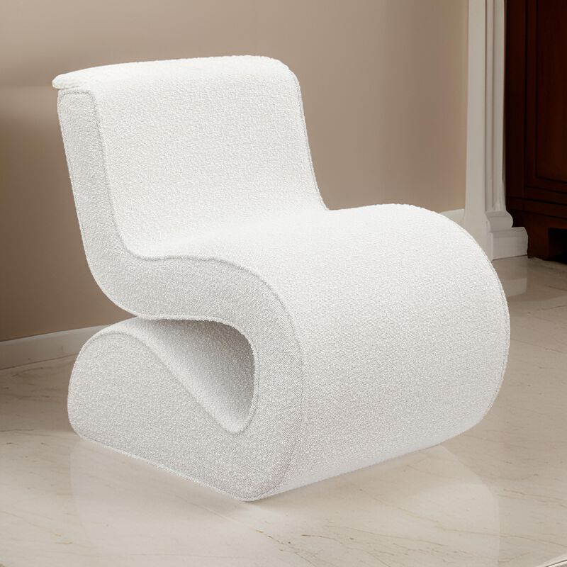 Zea Unique Accent Chair, Modern Curved, White Boucle Upholstery, Metal - Benzara