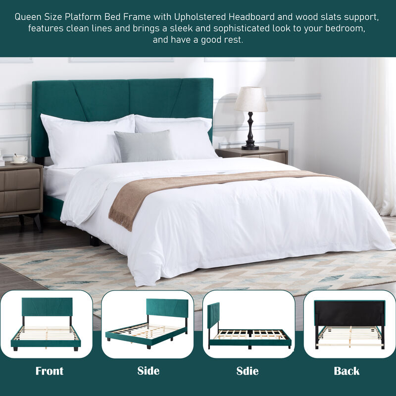 Wood Frame Queen Upholstered Platform Bed