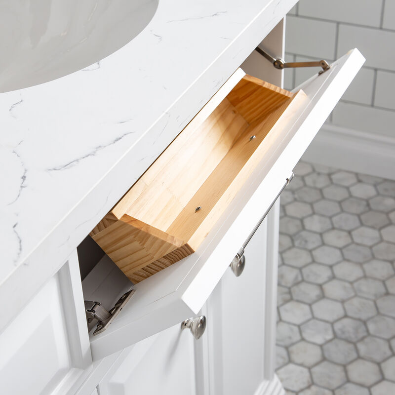 Palace 72 In. Double Sink Carrara Quartz Countertop Bath Vanity in Pure White with Polished Nickel (PVD) Hardware