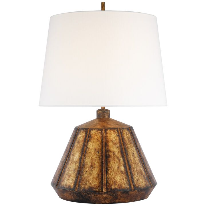 Frey Medium Table Lamp in Antique Gild with Linen Shade