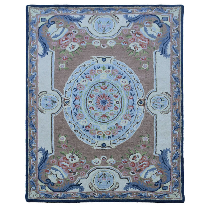 RUGSOTIC CARPETS HAND TUFTED WOOL ECO-FRIENDLY AREA RUGS  - 5'x8', Rectangle Shape, Light Brown, Classic Oriental Traditional  Design, High Pile Thick Handmade Anti Skid Area Rugs (K00S05)