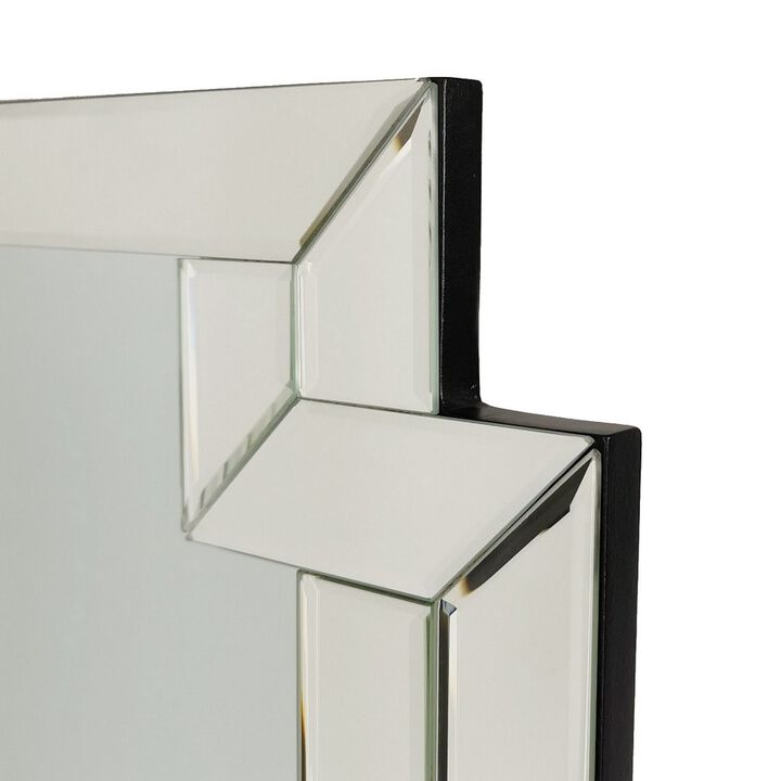 Accent Mirror with Intersected Beveled Frame, Silver - Benzara
