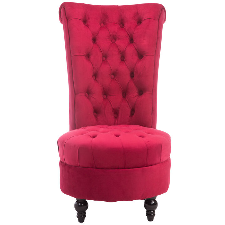 HOMCOM High Back Accent Chair, Upholstered Armless Chair, Retro Button-Tufted Royal Design with Thick Padding and Rubberwood Leg for living Room, Dining room and Bedroom, Crimson Red
