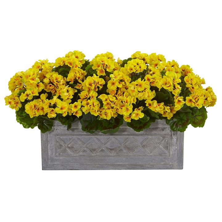 Nearly Natural Geranium Artificial Plant in Stone Planter UV Resist Red