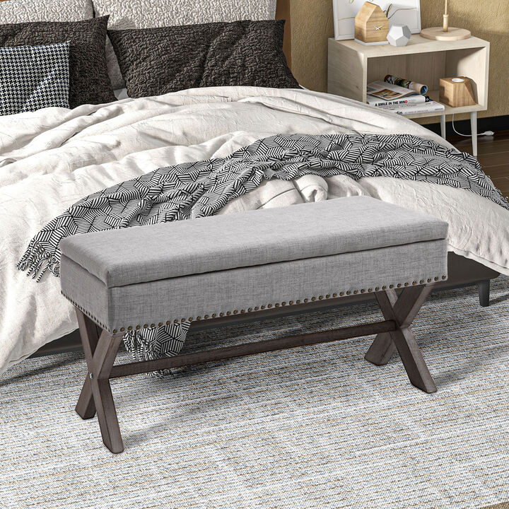 Grey Fabric Ottoman Shoe Stool Storage Cushion Bench Seat Stool Bedroom Entryway
