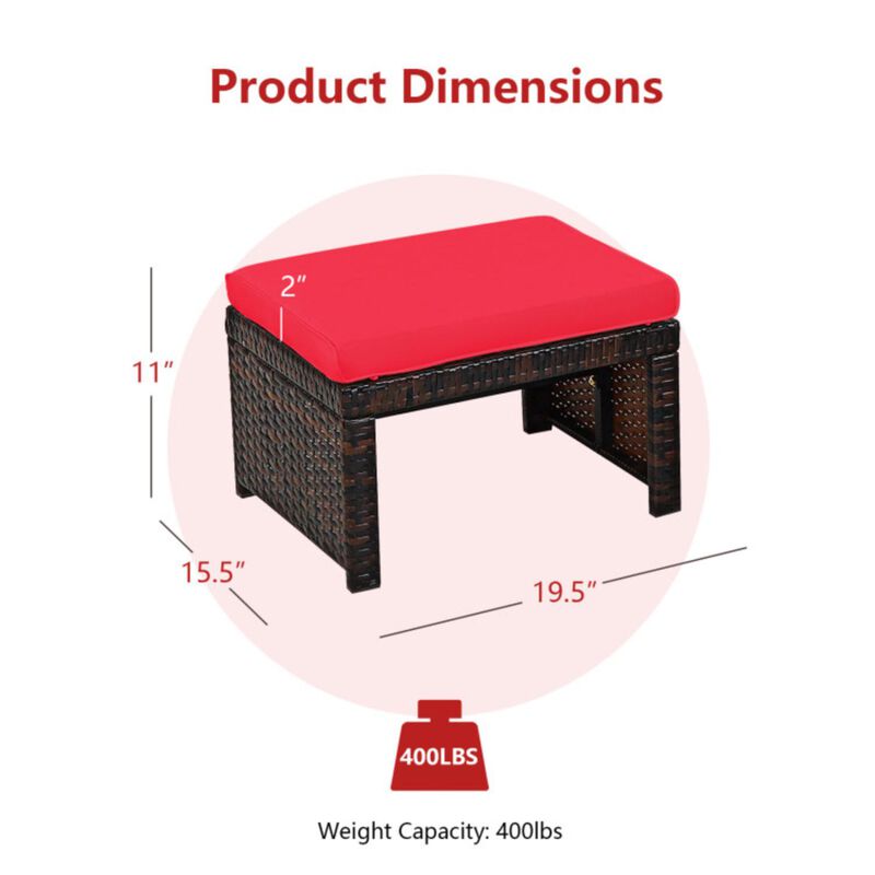 Hivvago 2 Pieces Patio Rattan Ottomans with Soft Cushion for Patio and Garden
