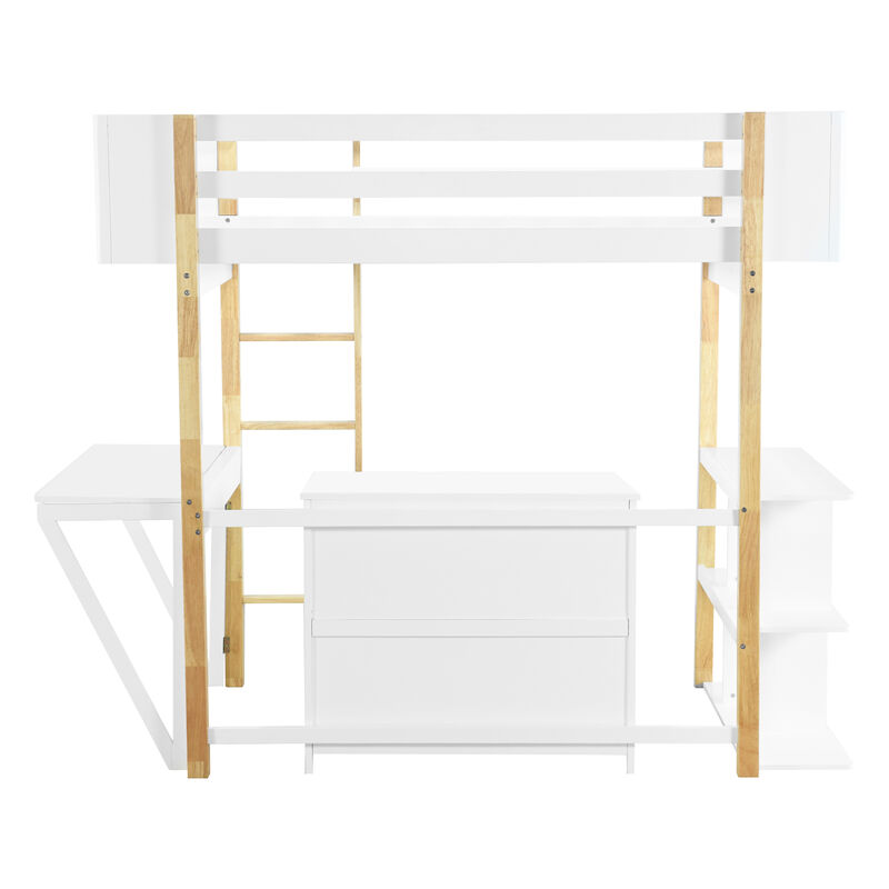 Merax Wood Loft Bed With Built-in Storage Cabinet