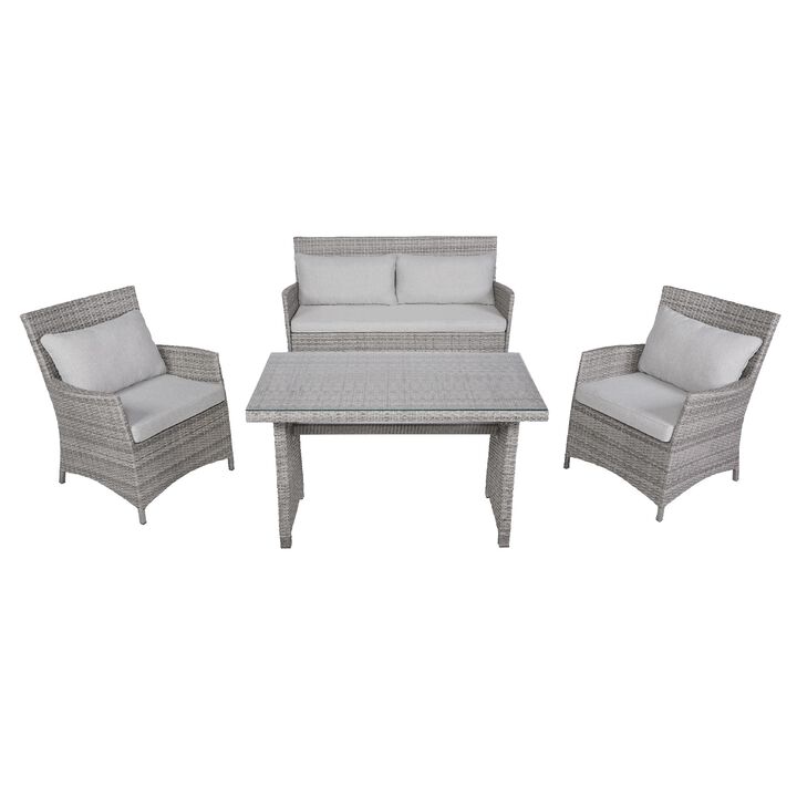 Wicker Outdoor Patio Conversation Set - 4-Piece - Gray Cushions