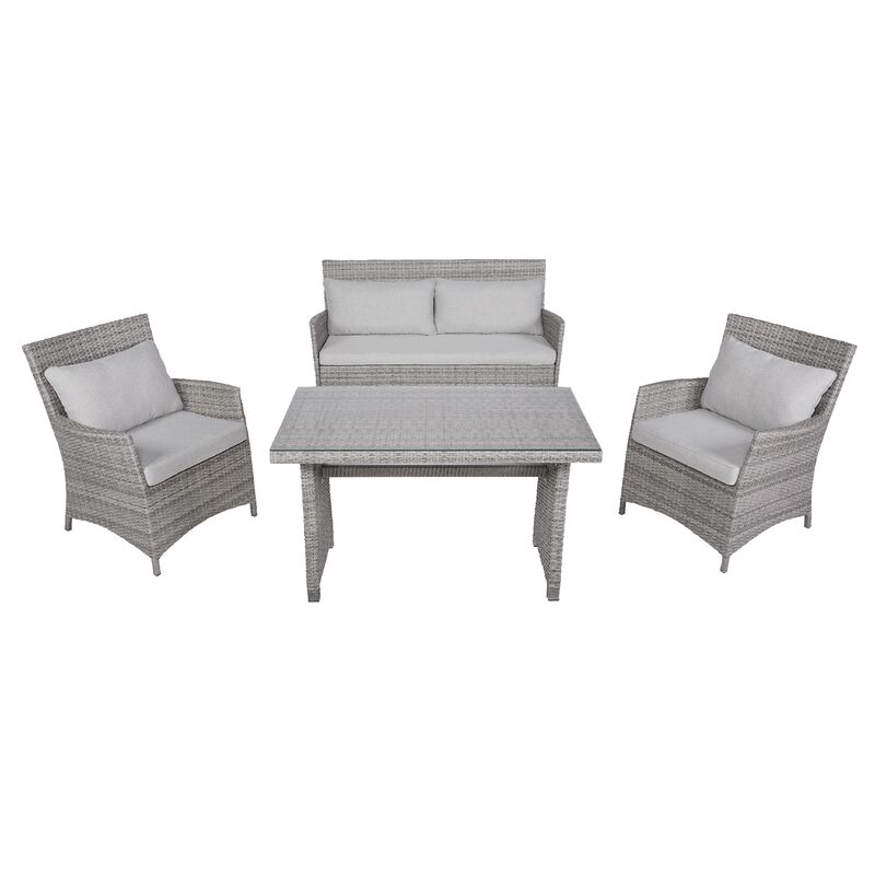 Wicker Outdoor Patio Conversation Set - 4-Piece - Gray Cushions