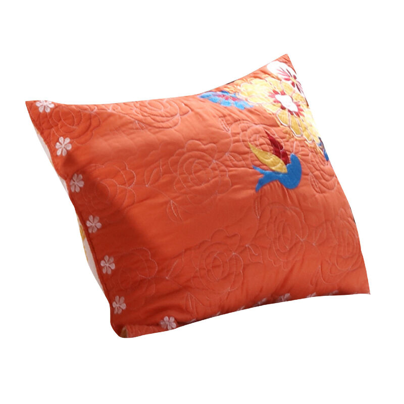 36 Inch Quilted King Pillow Sham, Cotton Rich Fill, Multicolor Embroidery - Benzara