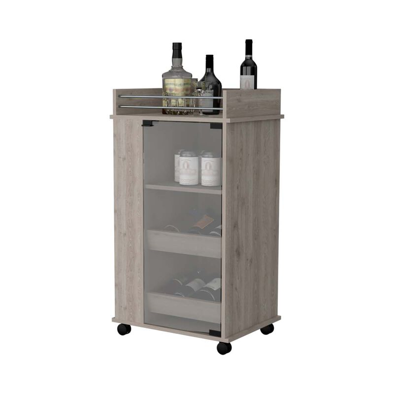 Willow Park Glass Door Bar Cart With Bottle Holder And Casters Light Gray