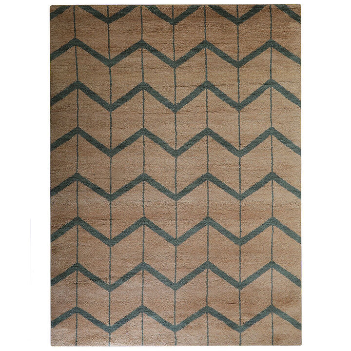 HAND KNOTTED WOOL Geometric AREA RUGS  - 8'x10', Rectangle Shape, Gold Charcoal Color, Geometric Modern, Medium Pile Handmade Area Rugs for Living Room, Bed Room (N01052)