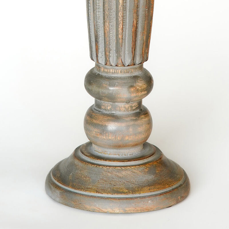Traditional Gray Wash Eco-friendly Handmade Mango Wood Set Of Two 12" & 15" Pillar Candle Holder