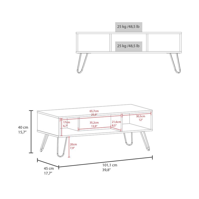 Selma Coffee Table 15.7" H, with 4 Legs and 2 Shelves, White